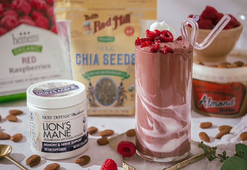Host Defense Lion's Mane Shake with Cacao and Raspberry Heinen's