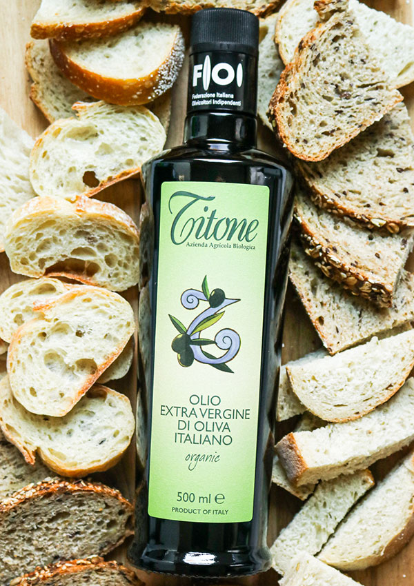 Titone Olive Oil Bottle with Bread Slices