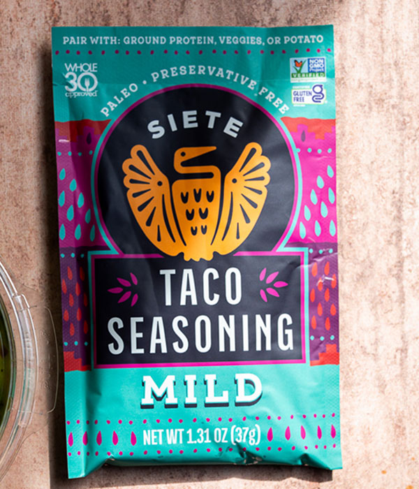 A Package of Siete Mild Taco Seasoning